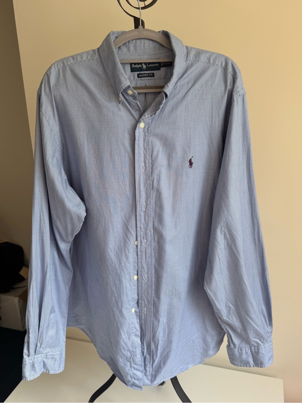 Ralph Lauren Classic Fit Blue White Gingham Dress Shirt XL